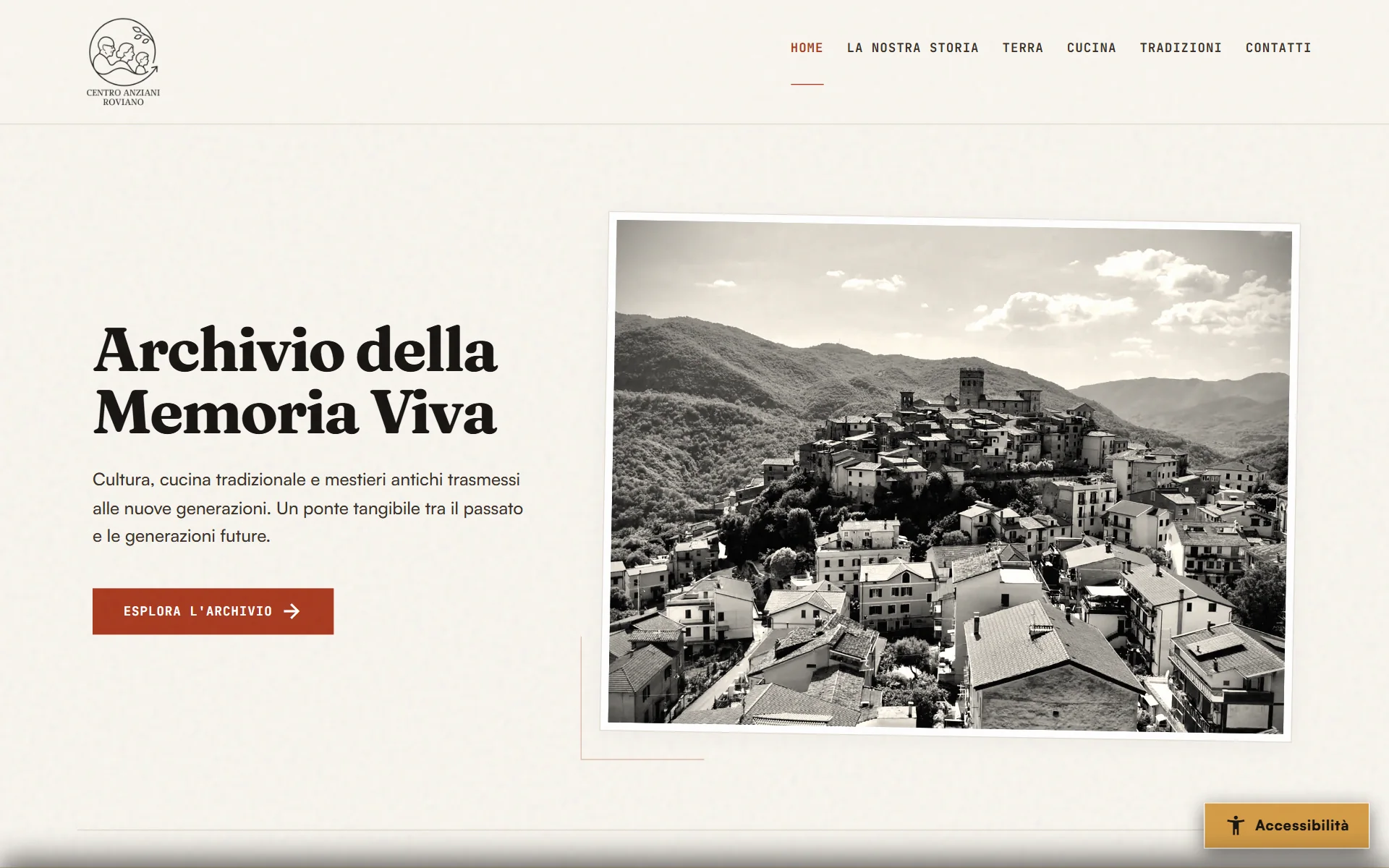 Home dell'Archivio della Memoria Viva su computer, con la veduta di Roviano