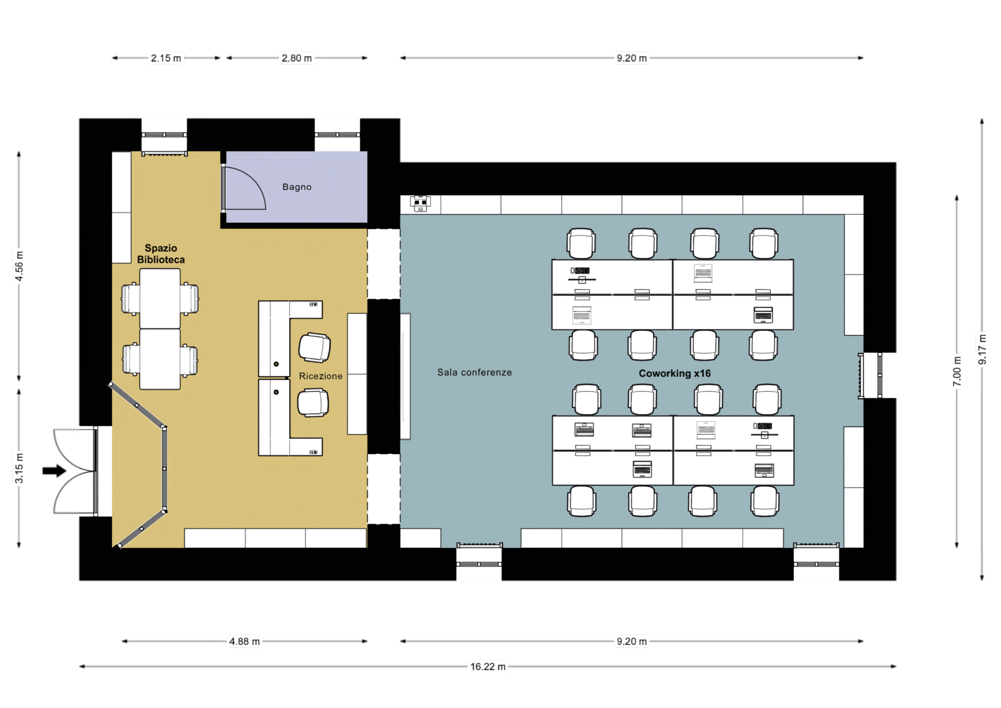 Spazio Rovi principale con area coworking